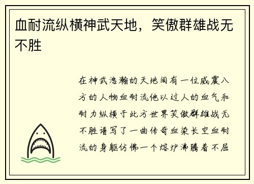 血耐流纵横神武天地，笑傲群雄战无不胜